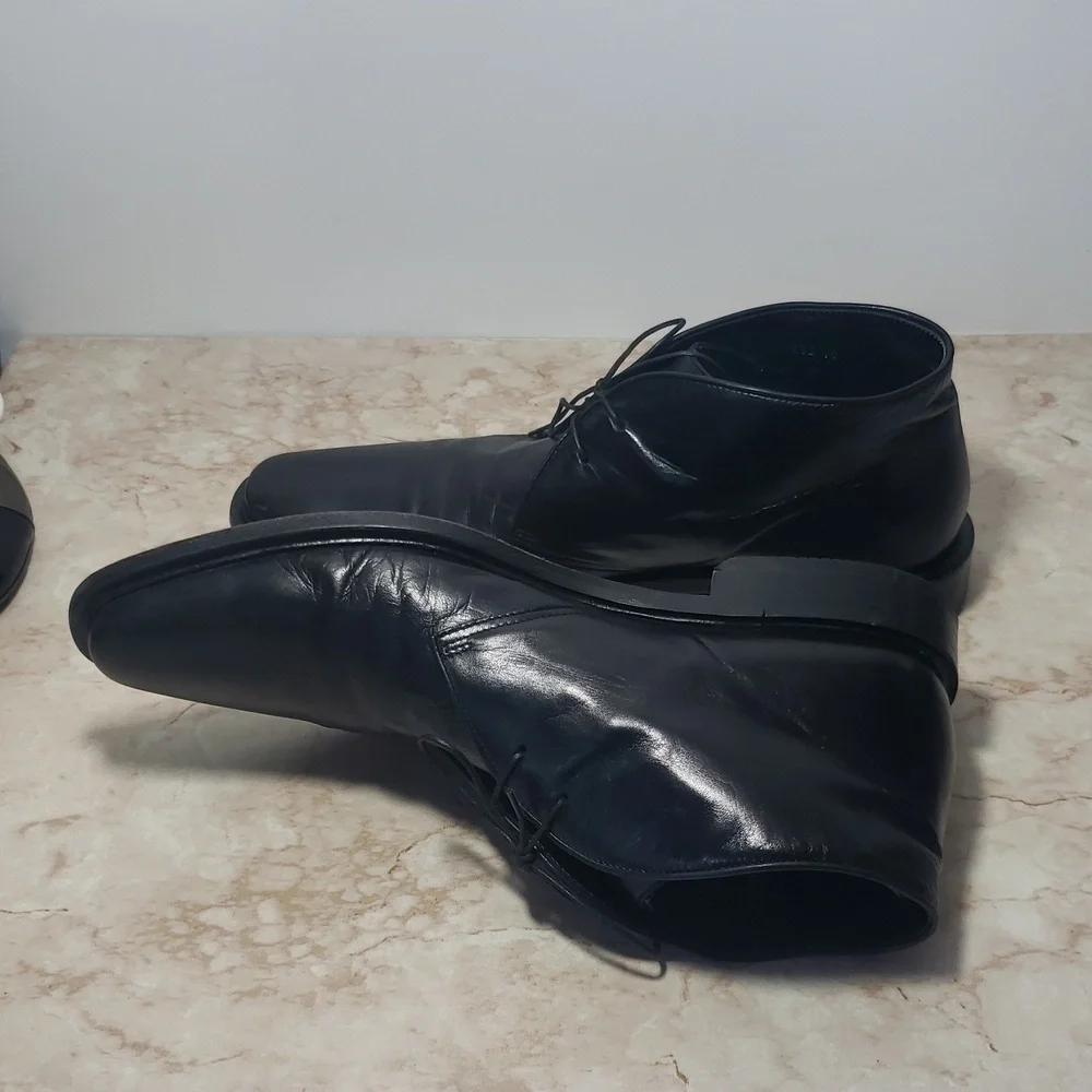 Hugo Boss Black Leather Men's Boots Shoes Size 10